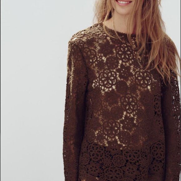 Zara Tops - ZARA Crochet Lace Top – Size M – Brand new without tags 🤎